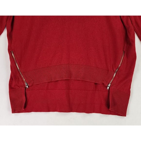 Express Sweater Womens XS Red Y2K Crop High Low Side Zip Dolman Sleeve Pullover - Picture 7 of 10
